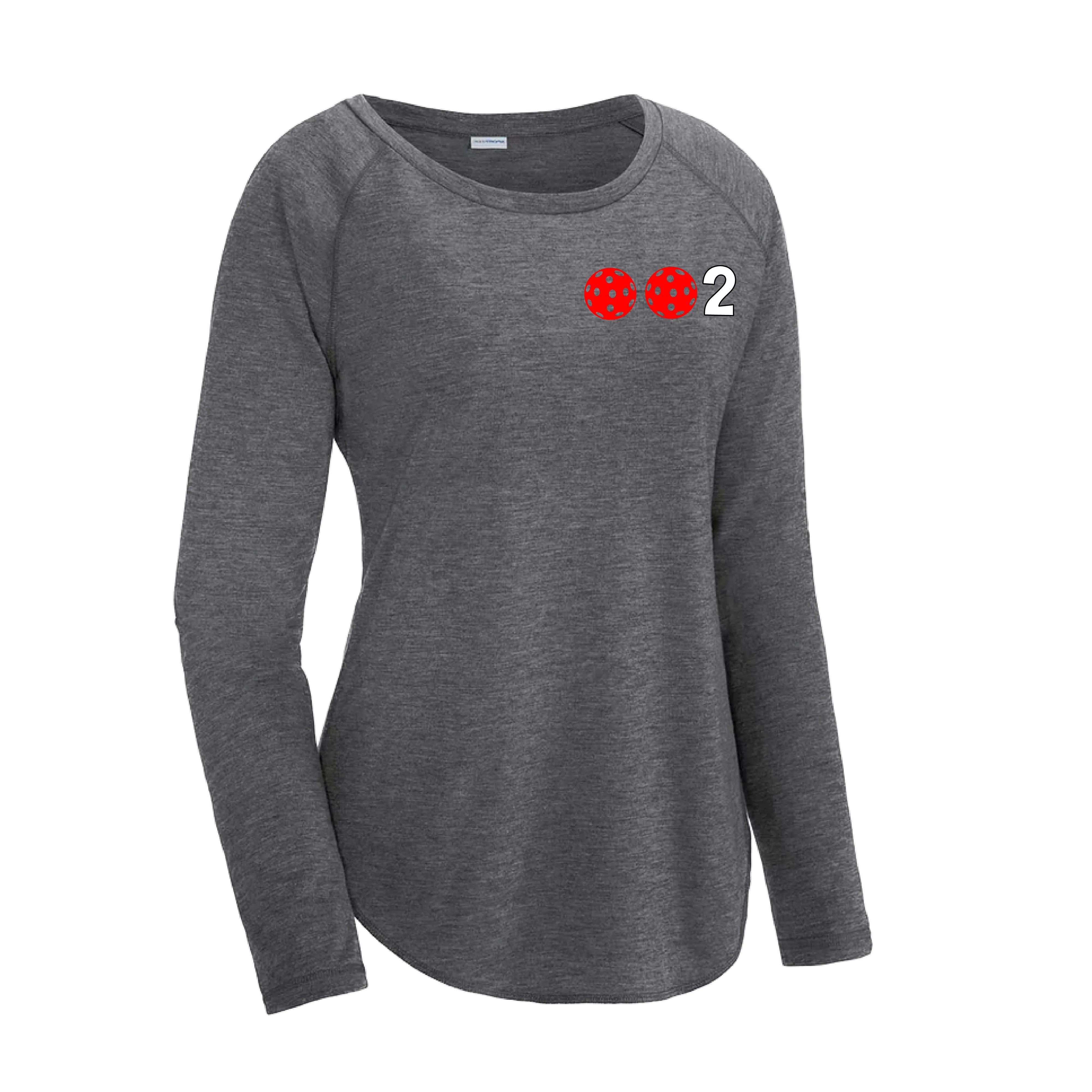 002 With Pickleballs (Colors Cyan Orange Rainbow Red) Customizable | Women's Long Sleeve Scoop Neck Pickleball Shirts | 75/13/12 poly/cotton/rayon