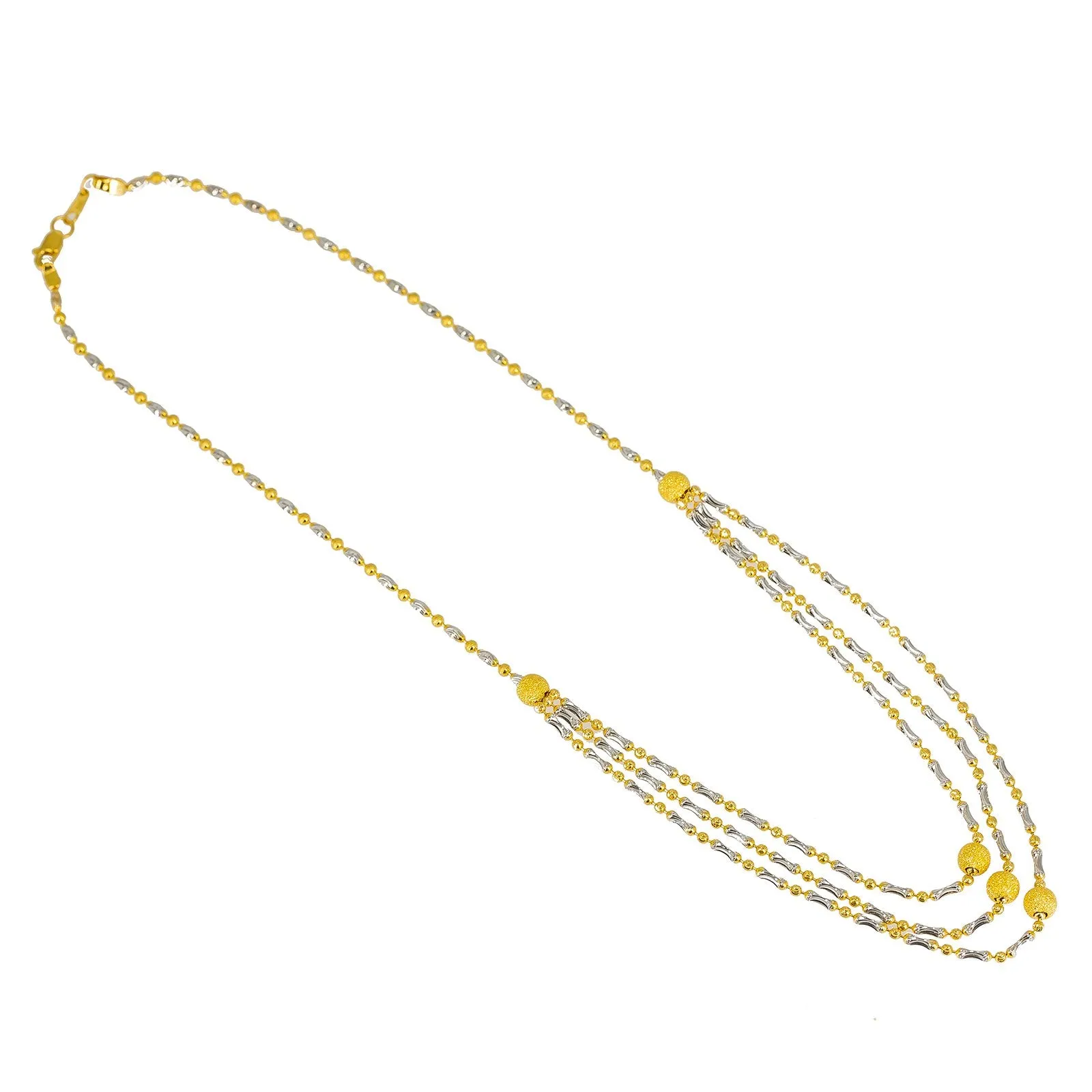 22K Multi Tone Gold Necklace & Earrings Set W/ Yellow Glass Blast Balls