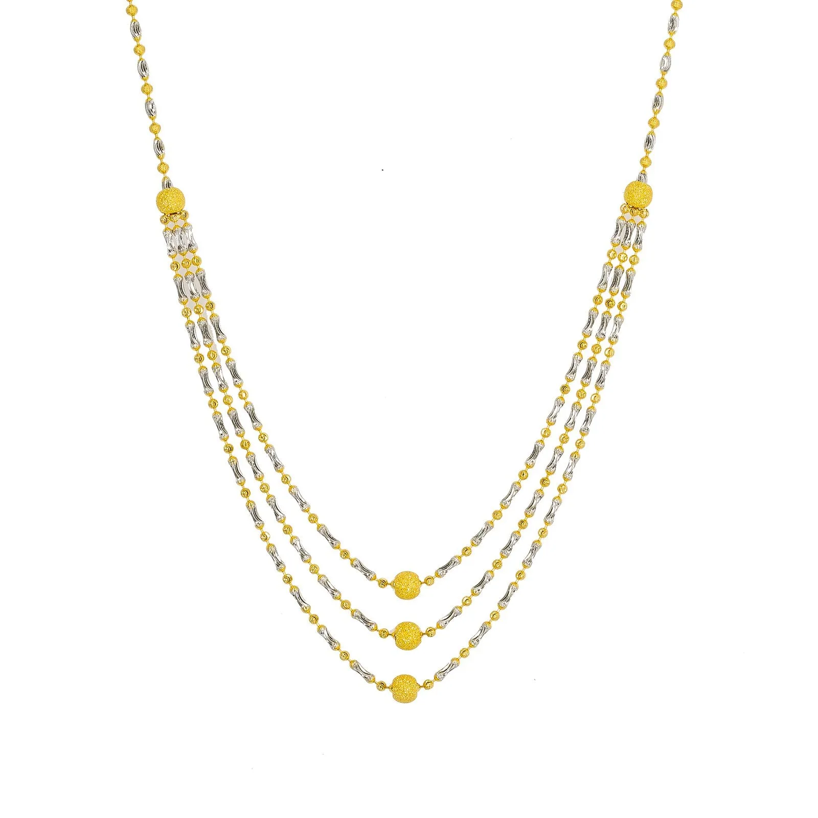 22K Multi Tone Gold Necklace & Earrings Set W/ Yellow Glass Blast Balls