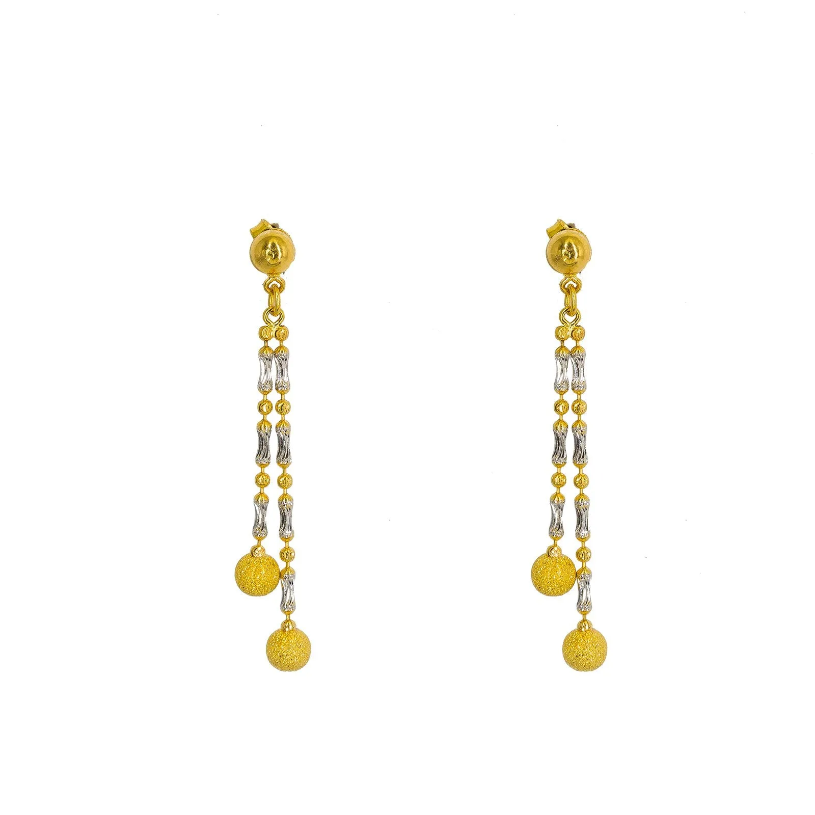 22K Multi Tone Gold Necklace & Earrings Set W/ Yellow Glass Blast Balls