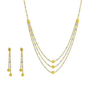 22K Multi Tone Gold Necklace & Earrings Set W/ Yellow Glass Blast Balls
