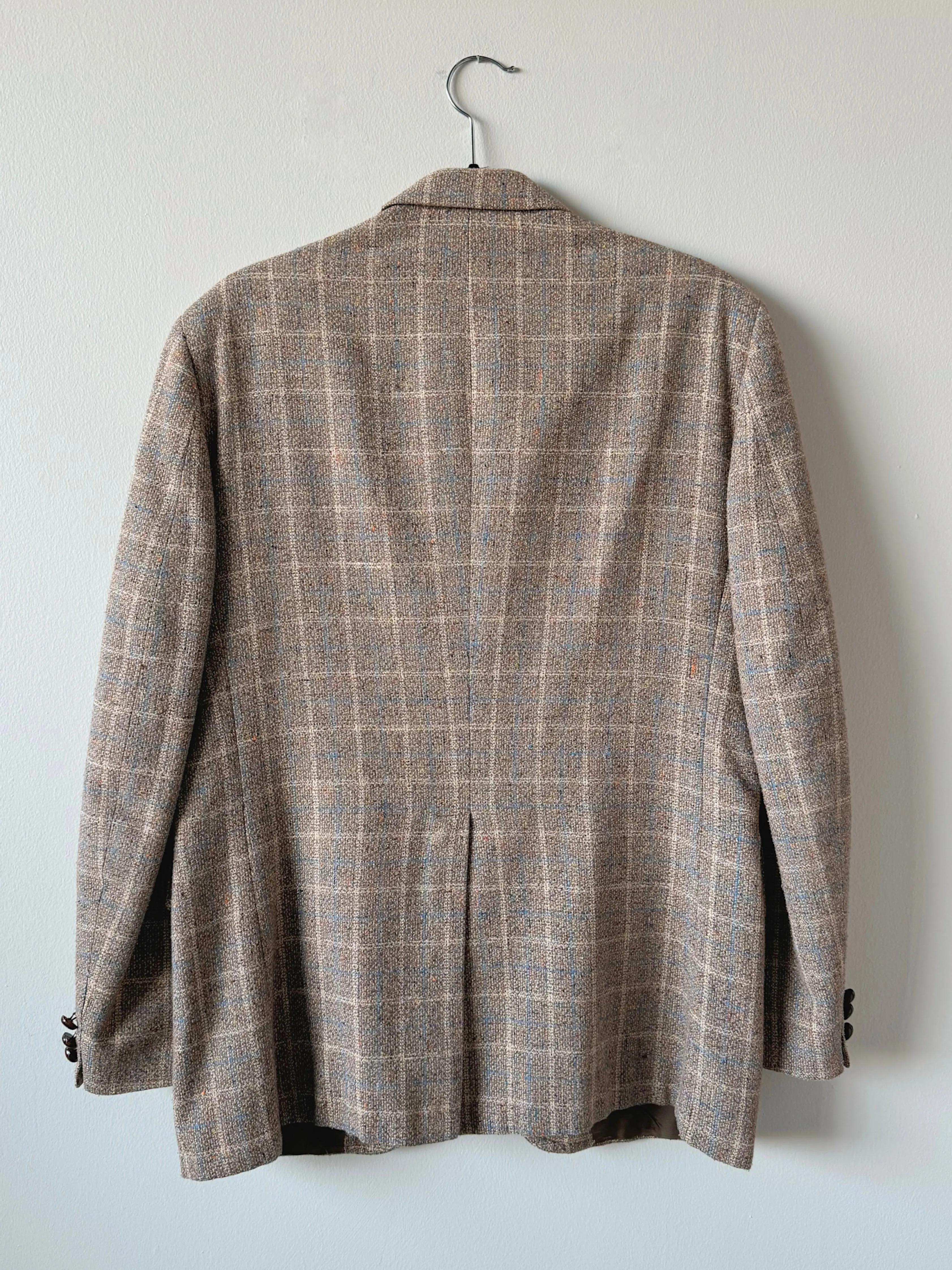 70s Vintage Neutral Blue Plaid Tweed Sport Coat (M/L)
