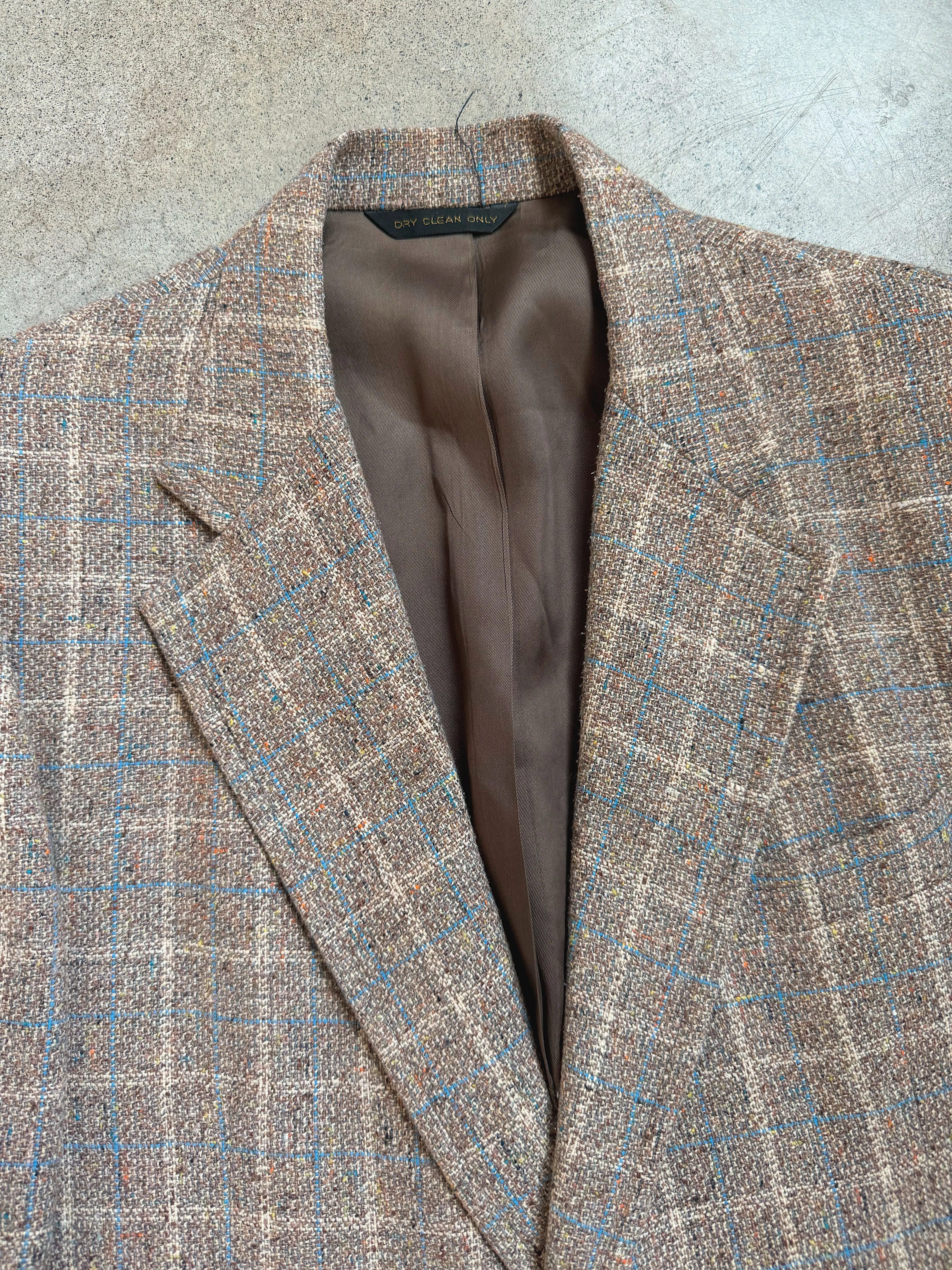 70s Vintage Neutral Blue Plaid Tweed Sport Coat (M/L)