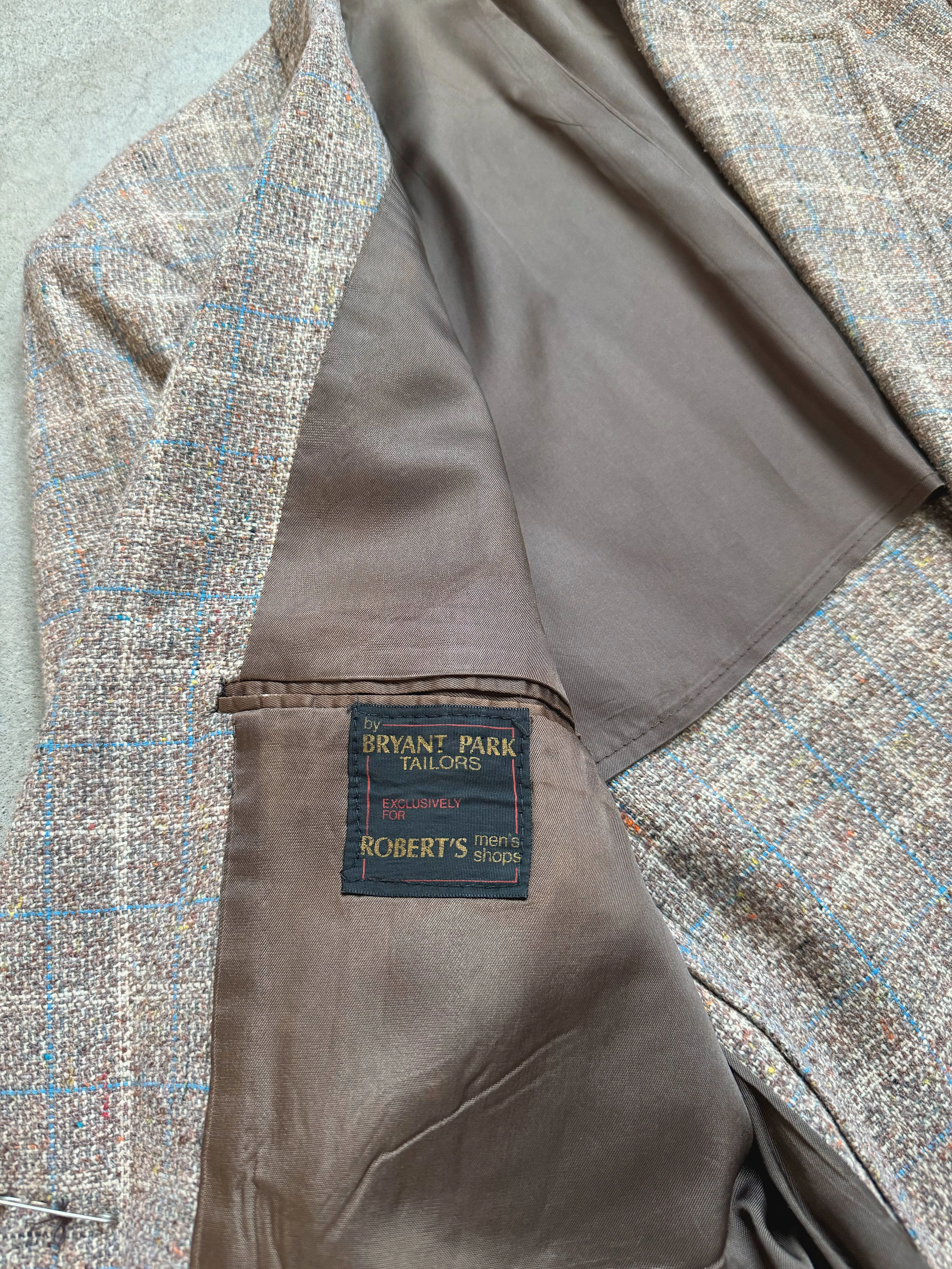 70s Vintage Neutral Blue Plaid Tweed Sport Coat (M/L)