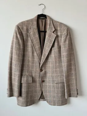 70s Vintage Neutral Blue Plaid Tweed Sport Coat (M/L)