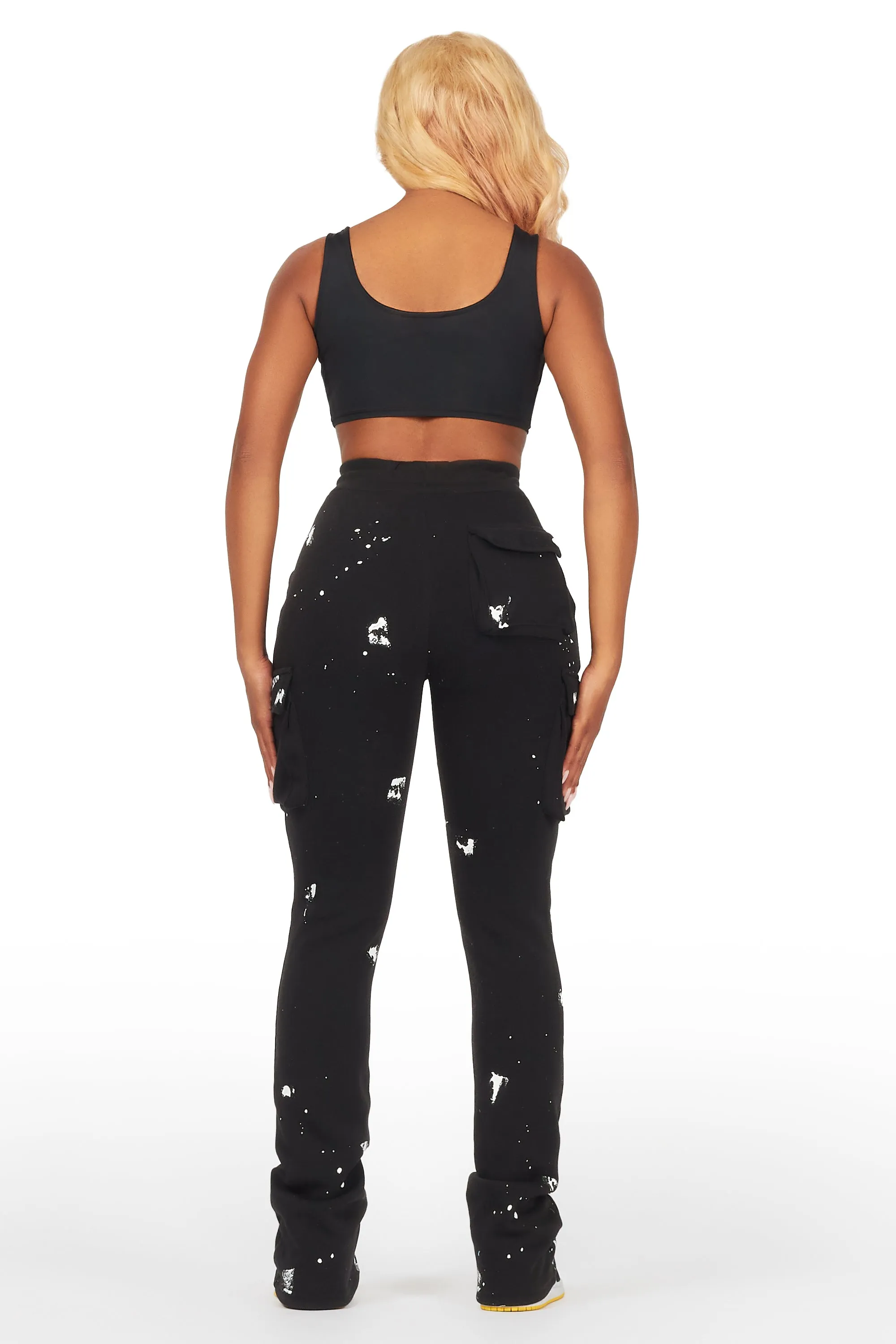 Optimized title: Stylish Antonia Black Cargo Stacked Track Pants
