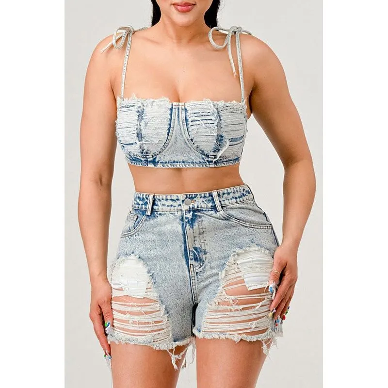 ATHINA No strings attached distressed denim set