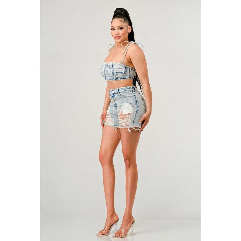 ATHINA No strings attached distressed denim set