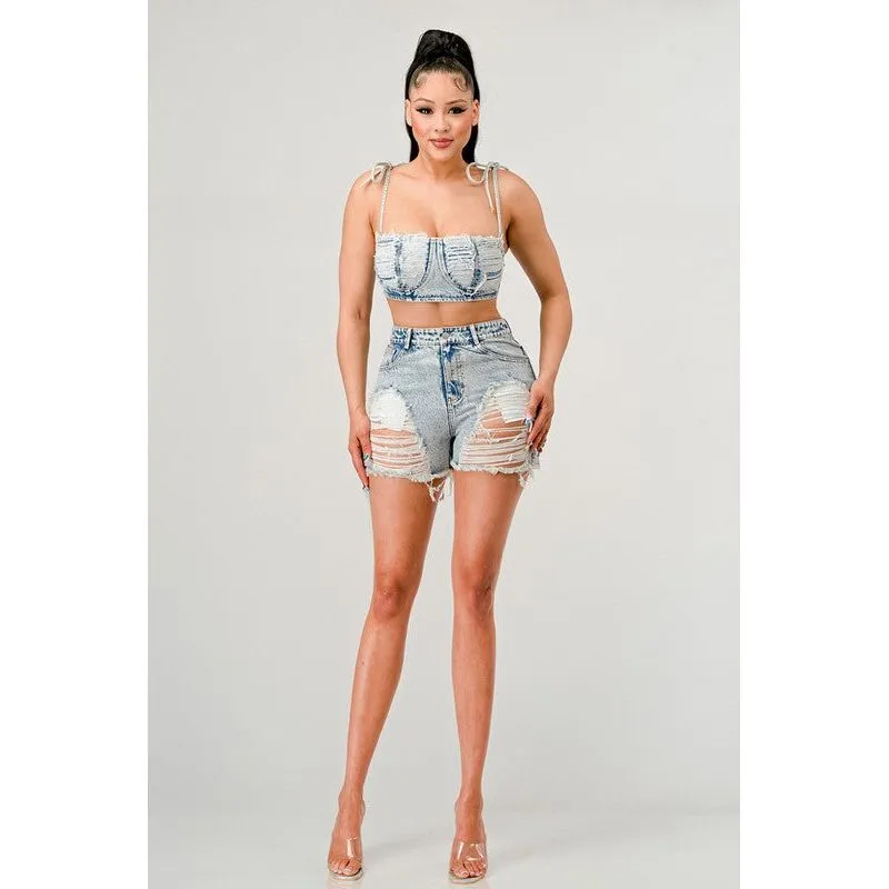 ATHINA No strings attached distressed denim set