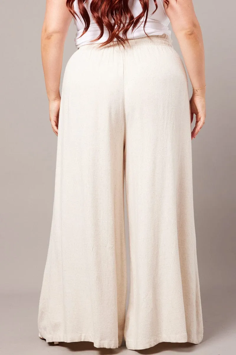 Beige Wide Leg Pants High Rise