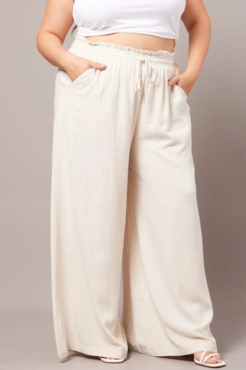 Beige Wide Leg Pants High Rise