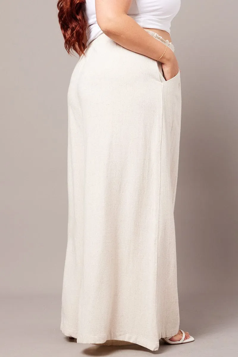 Beige Wide Leg Pants High Rise