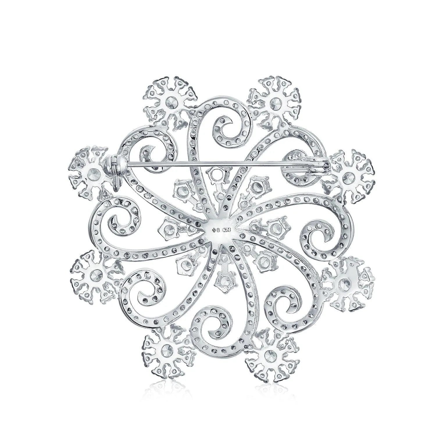 Blue Crystal or CZ Large Holiday Party Statement Snowflake Brooch Scarf Pin
