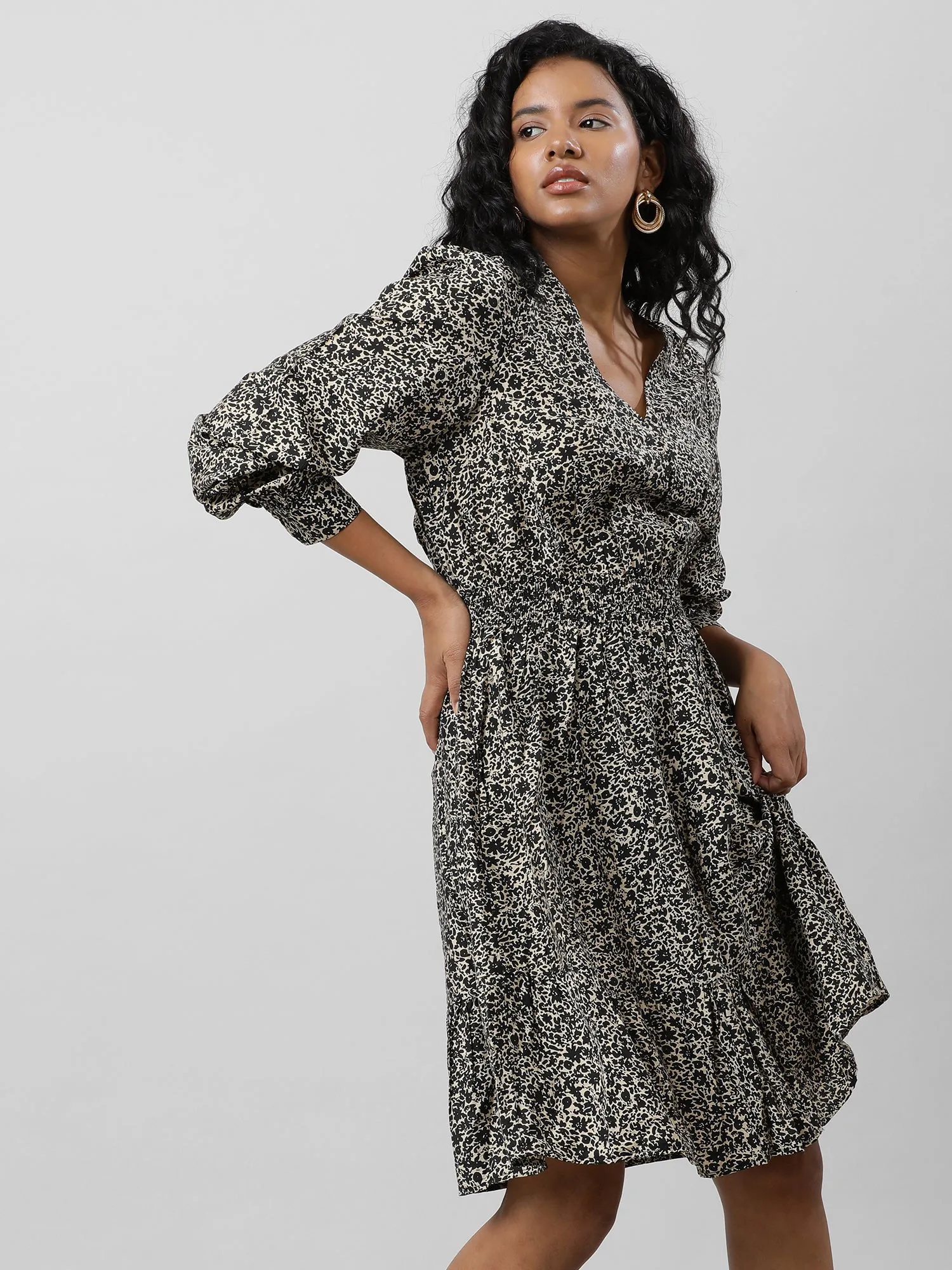 Casual Brown Printed Dress