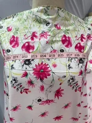 Cotton Double Border Floral Print- White/ Green / Fuchsia