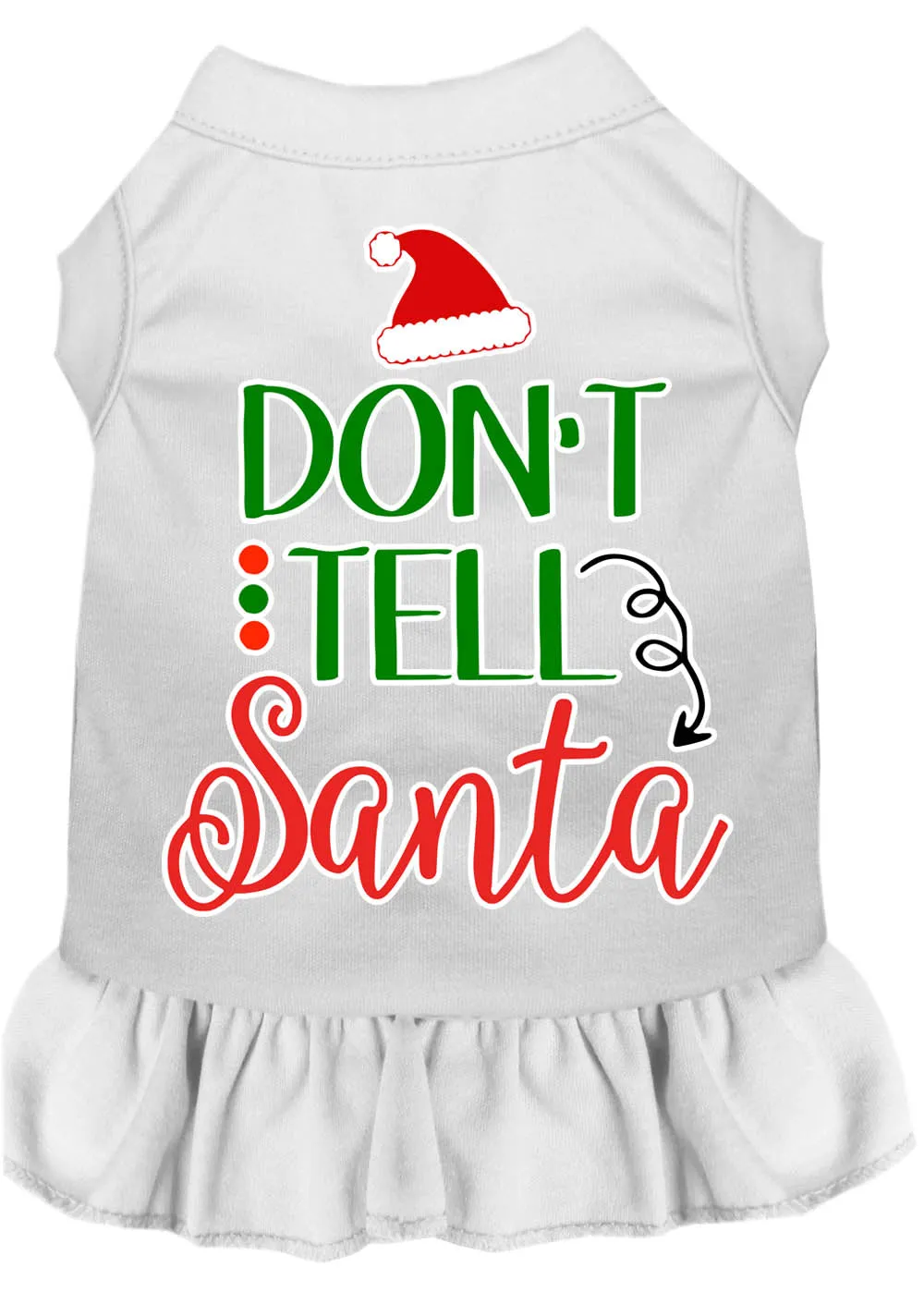 Don't Tell Santa Screen Print Dog Dress White Xxxl