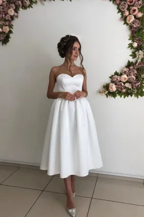 Formal Women's Dresses Simple Satin Summer Wedding Gown Sweetheart Beach Bridal Dresses Knee Length Prom Dresses Prom Dresses Stores