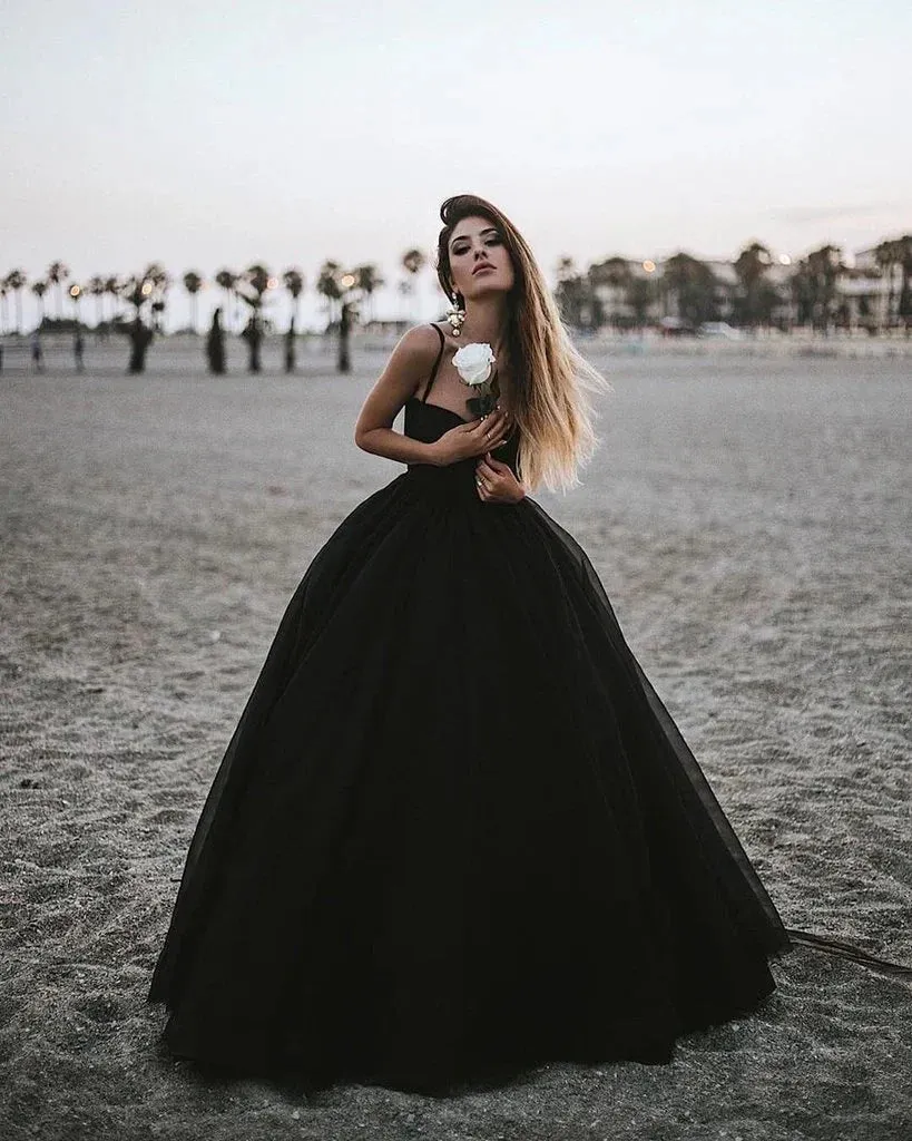Formal Women's Dresses Sweetheart Neck Black Tulle Prom Gowns Black Tulle Prom Dresses, Black Formal Evening Dresses Prom Dresses Stores