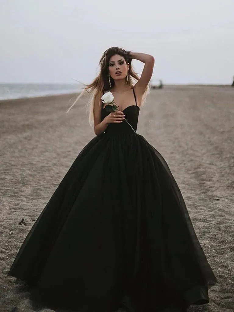 Formal Women's Dresses Sweetheart Neck Black Tulle Prom Gowns Black Tulle Prom Dresses, Black Formal Evening Dresses Prom Dresses Stores