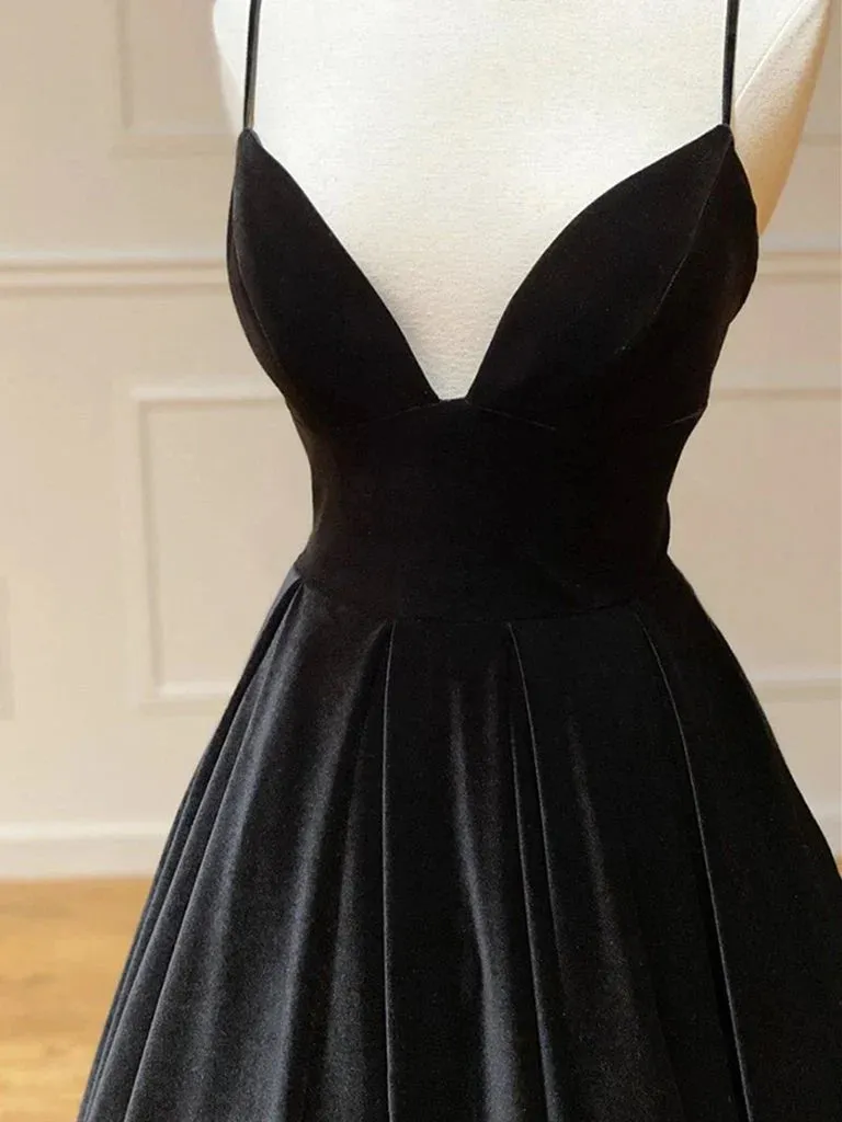 Formal Women's Dresses V Neck Black Velvet Long Prom Dresses Black V Neck Long Formal Evening Graduation Dresses Prom Dresses Stores