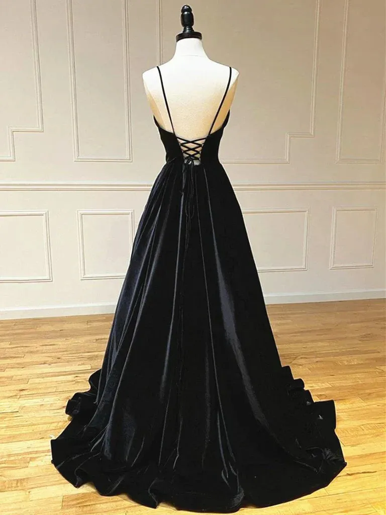 Formal Women's Dresses V Neck Black Velvet Long Prom Dresses Black V Neck Long Formal Evening Graduation Dresses Prom Dresses Stores