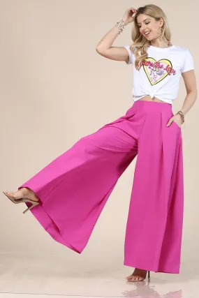 Fuchsia Solid Color Women Wide Palazzo Pants