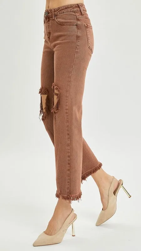 High Rise Frayed St Leg Stretch Jeans