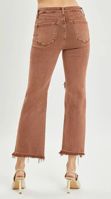 High Rise Frayed St Leg Stretch Jeans
