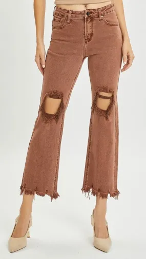 High Rise Frayed St Leg Stretch Jeans