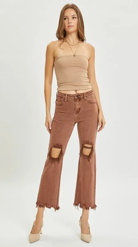High Rise Frayed St Leg Stretch Jeans