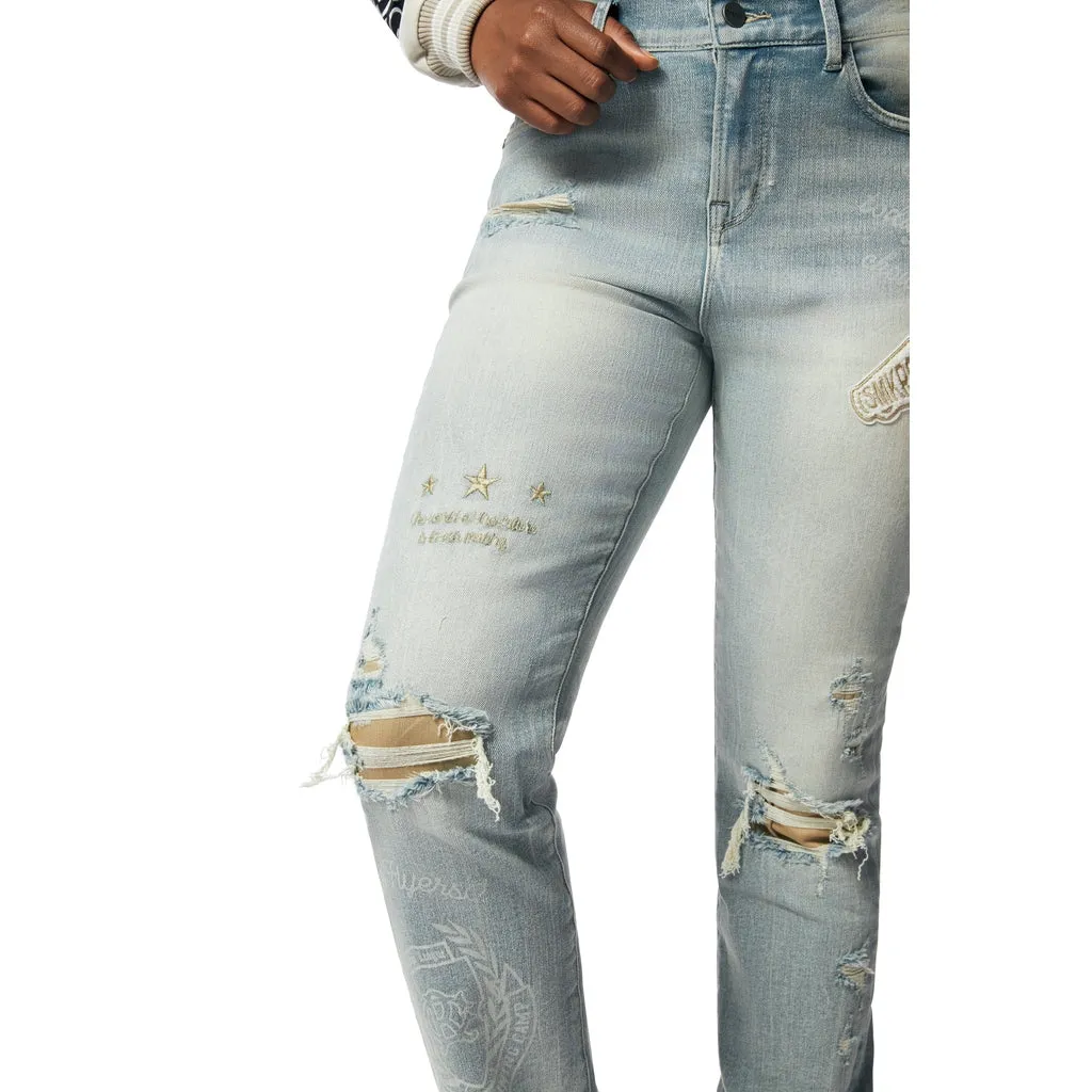 High Rise Varsity Straight Pants - Elm Blue