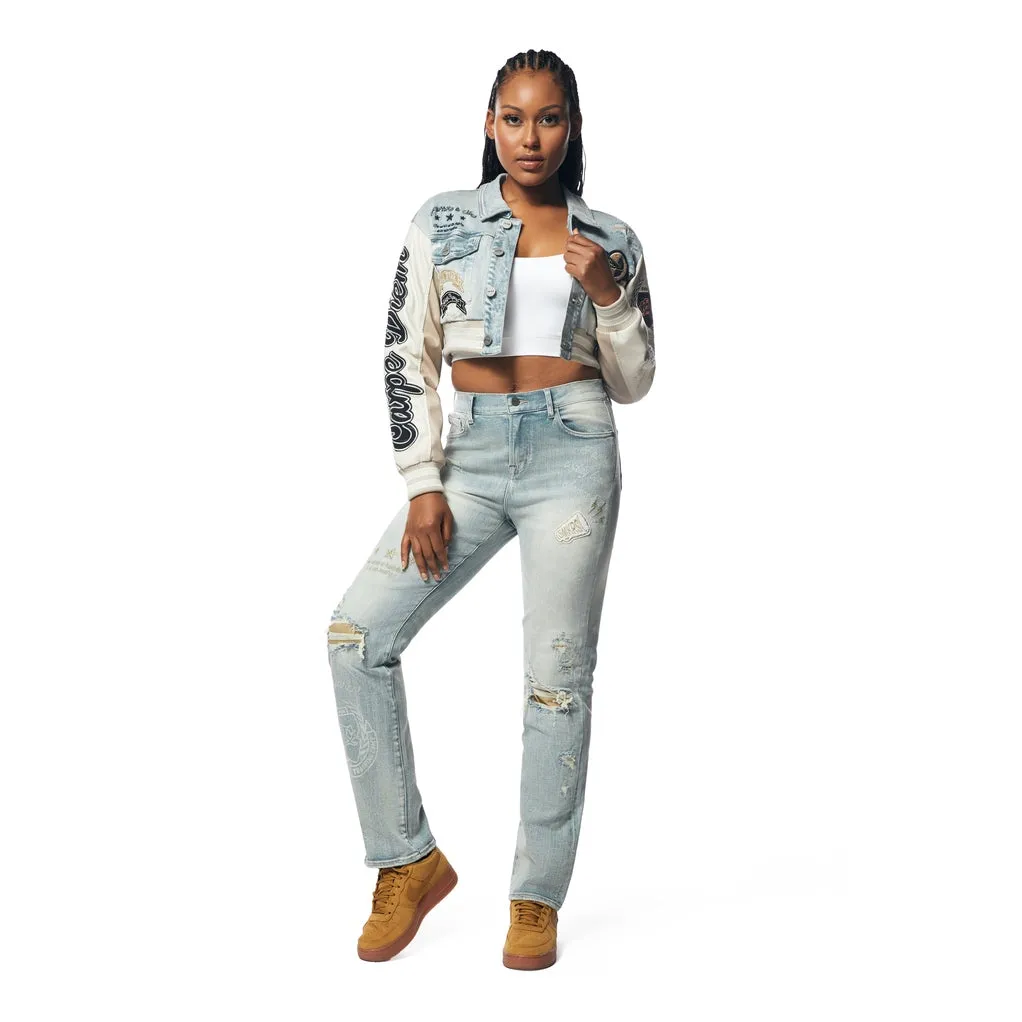 High Rise Varsity Straight Pants - Elm Blue