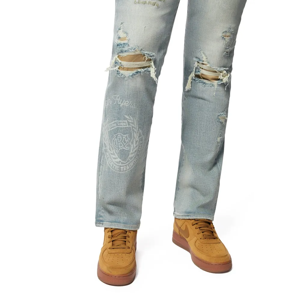 High Rise Varsity Straight Pants - Elm Blue