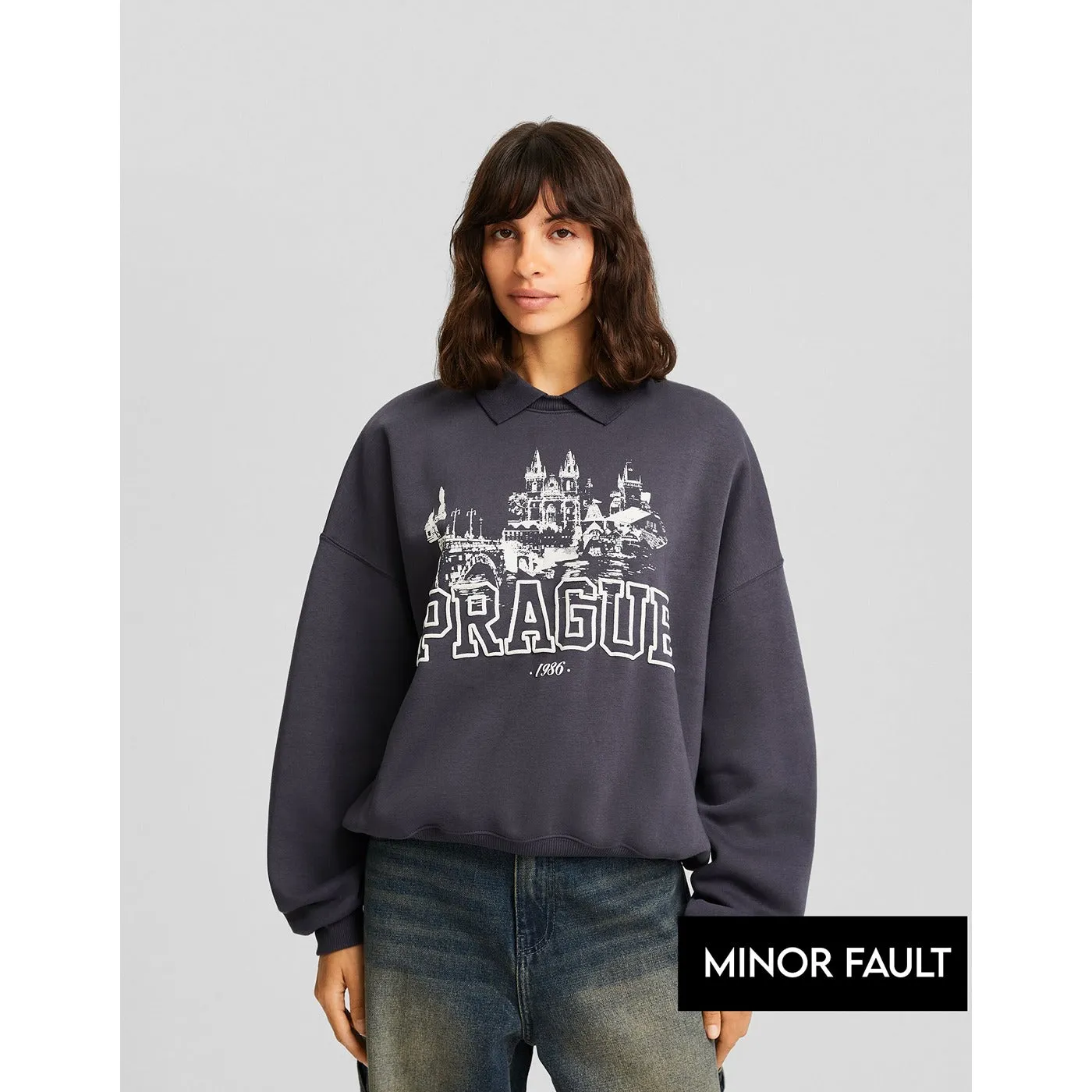Grey Printed Sweatshirt with Minor Fault