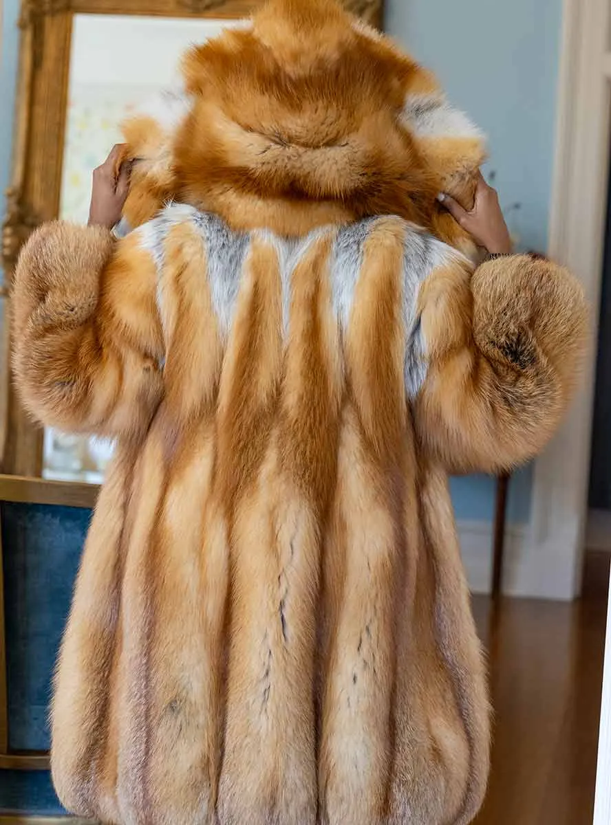Natural Red Fox Fur Stroller with Full Fur Hood