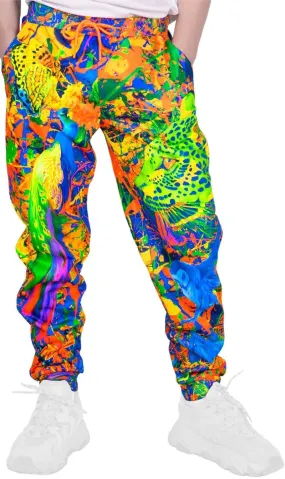 Neon Sweatpants UV Fluorescent Print Splash Flamingo