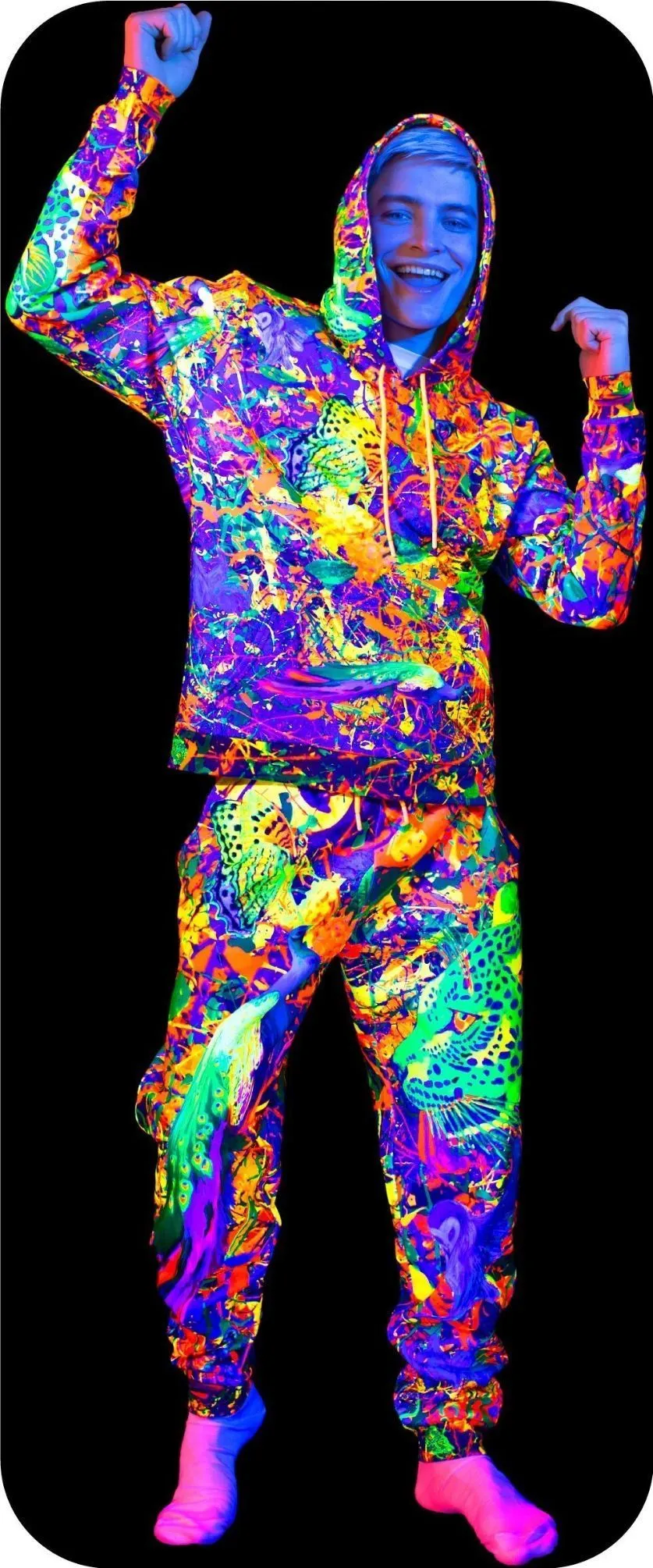Neon Sweatpants UV Fluorescent Print Splash Flamingo