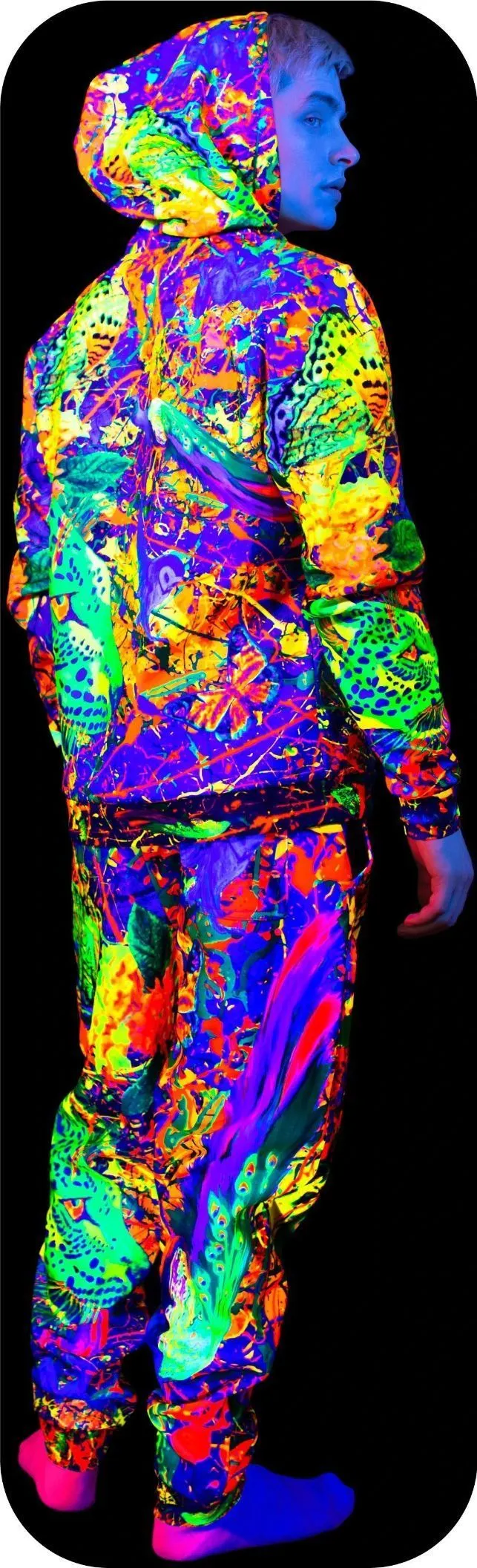 Neon Sweatpants UV Fluorescent Print Splash Flamingo