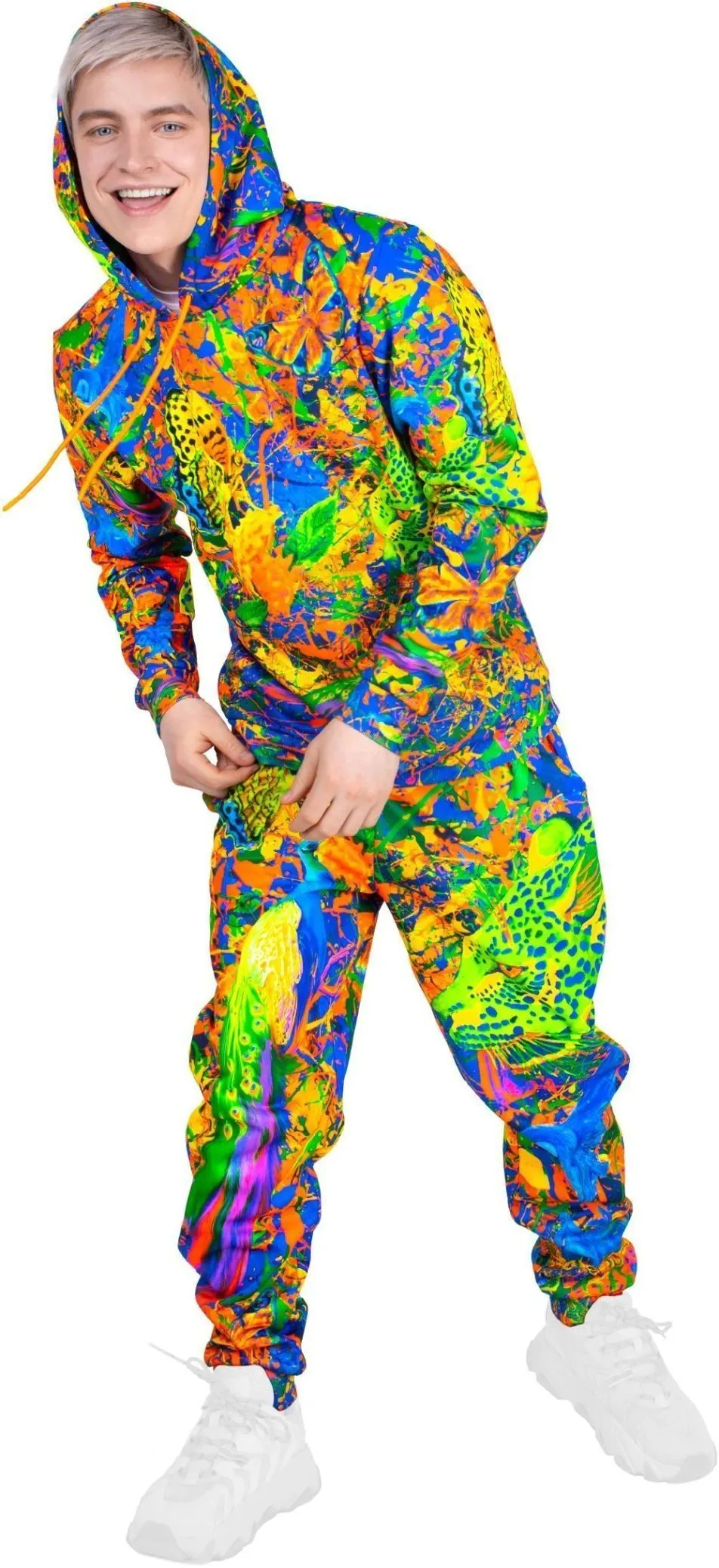 Neon Sweatpants UV Fluorescent Print Splash Flamingo