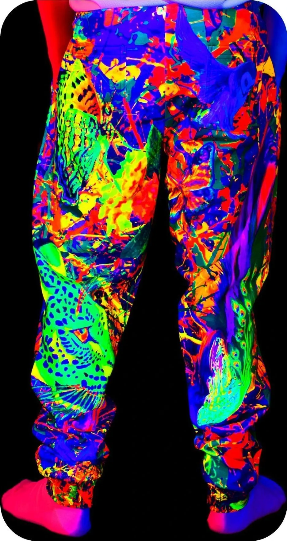 Neon Sweatpants UV Fluorescent Print Splash Flamingo