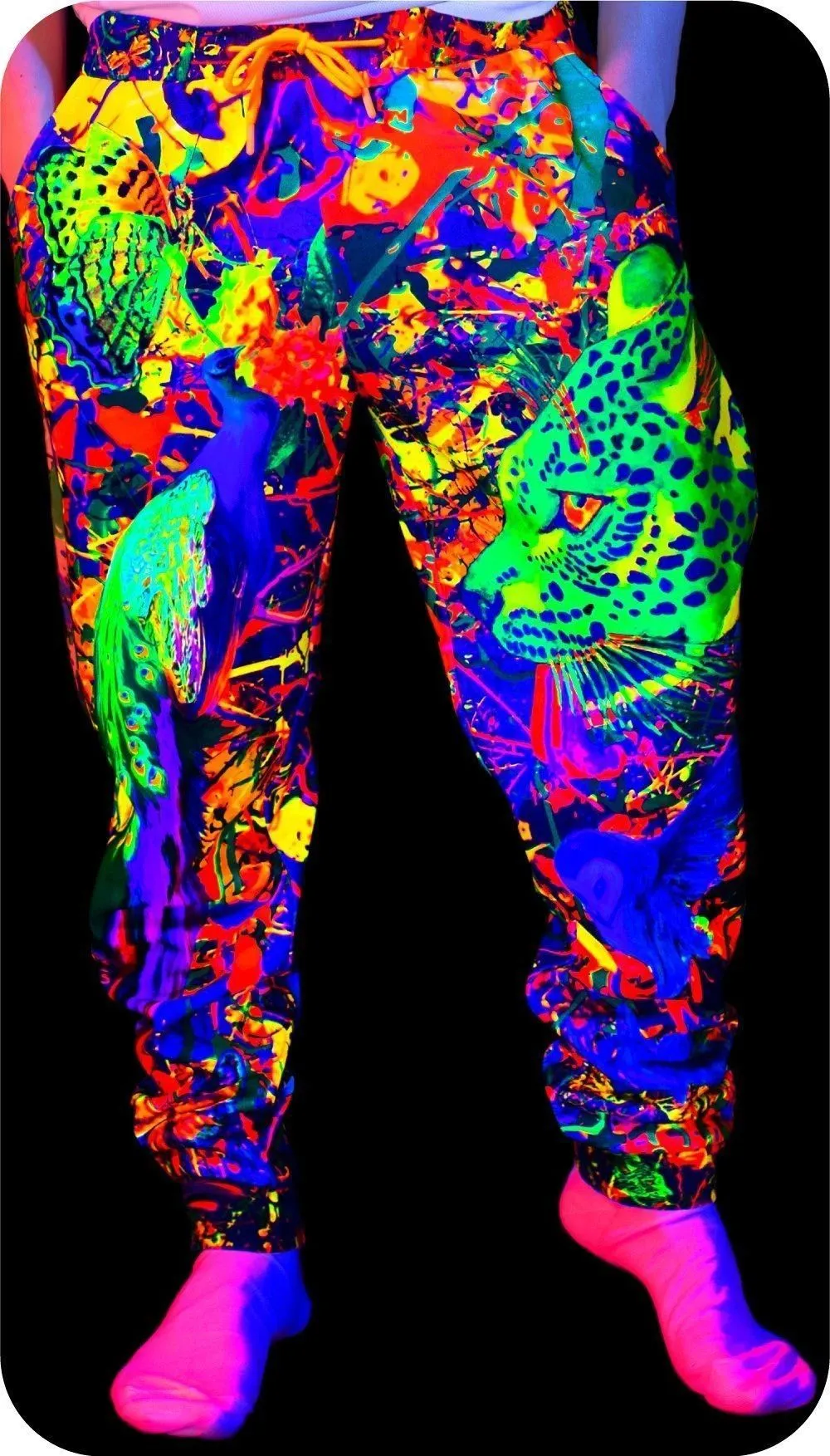 Neon Sweatpants UV Fluorescent Print Splash Flamingo