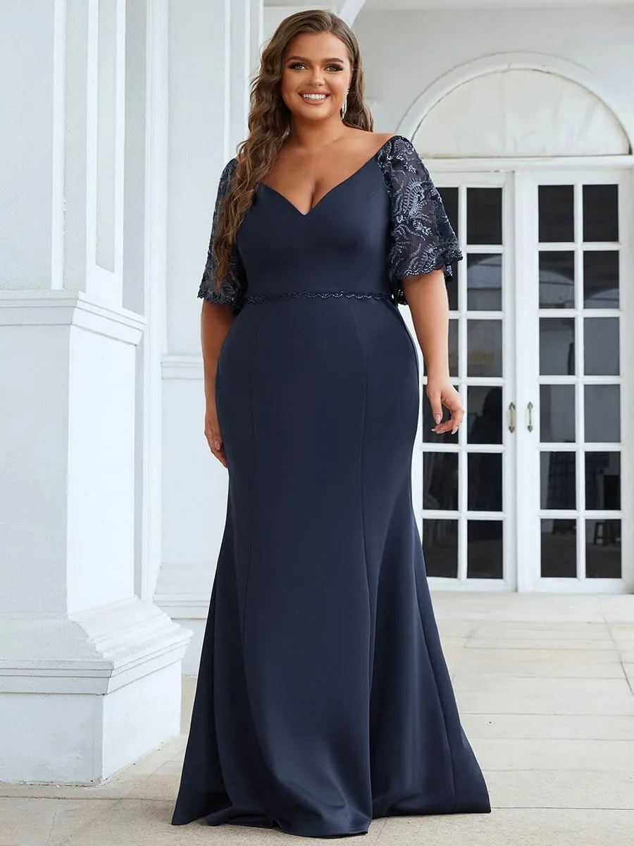 Sexy V Neck Maxi Bodycon Evening Dress with Flare Sleeves