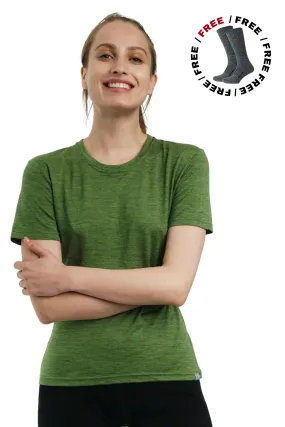 Women's Merino T-shirt 165 Green Olive | Crewneck ( socks)